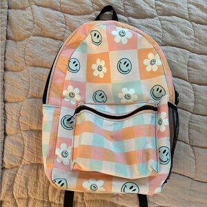 Pastel Checkered Backpack with Smiley Faces